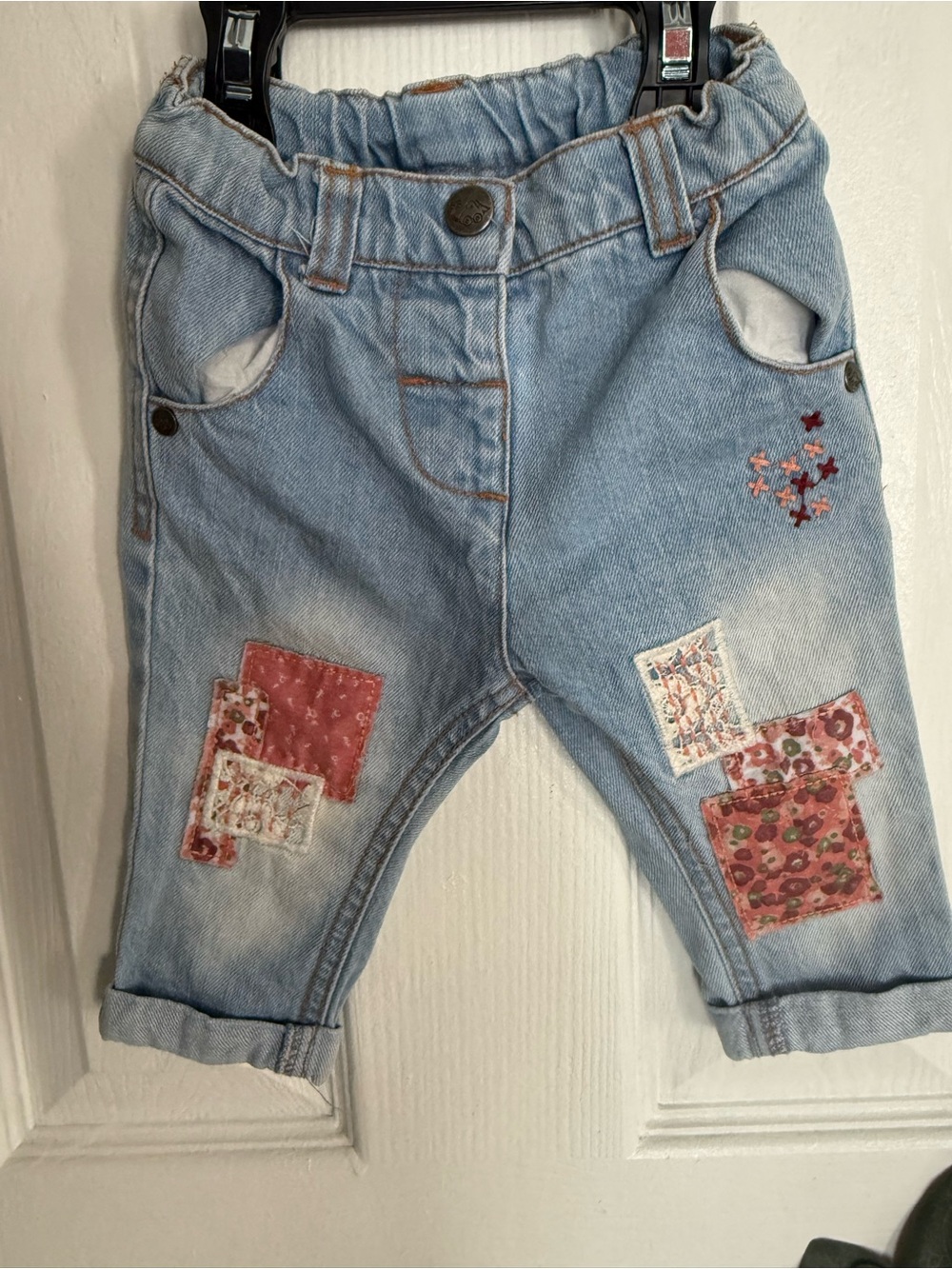 Topo Mini Girls Patchwork Floral Denim Jeans Light Wash